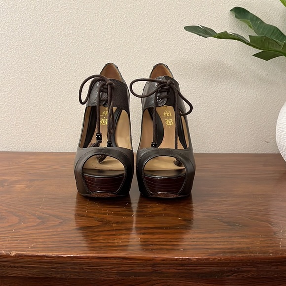 L.A.M.B. Oxford Lace Up Open Toe Heels - Picture 2 of 14